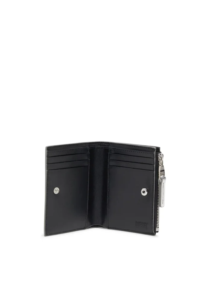 1dr bi-fold zip ii Δερμάτινο πορτοφόλι διπλό με οβάλ λογότυπο D
