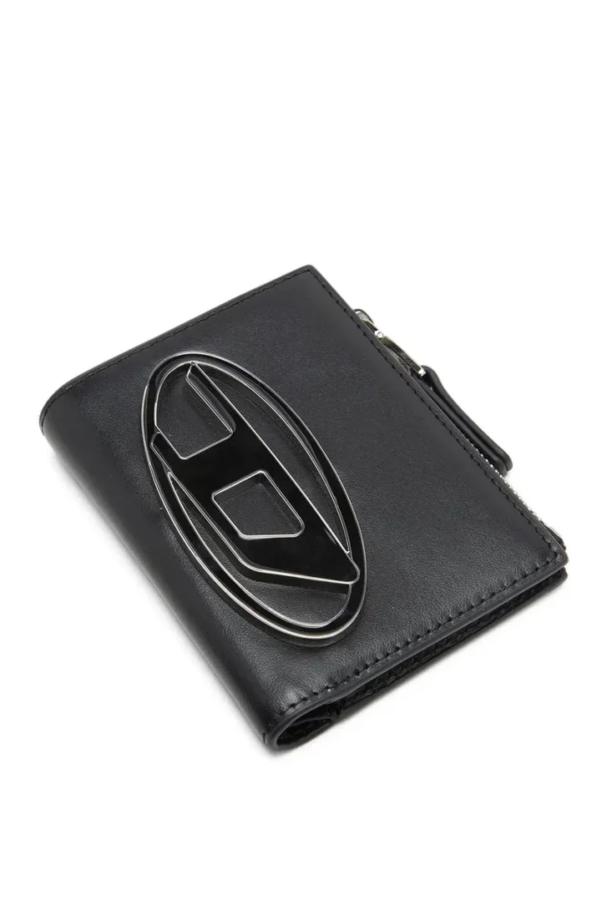 1dr bi-fold zip ii Μικρό δερμάτινο πορτοφόλι με πλακέτα με λογότυπο