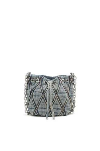 charm-d bucket s Τσάντα Charm-D S-Mini bucket από καπιτονέ τζιν με σχέδιο argyle
