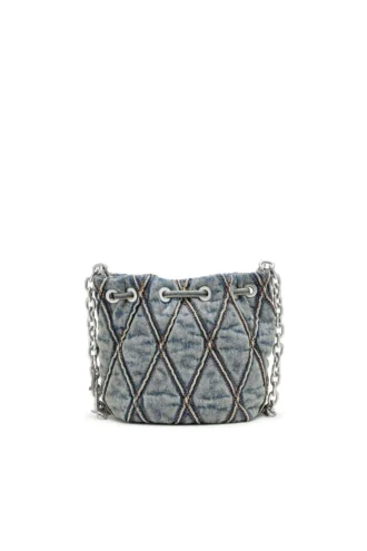 charm-d bucket s Τσάντα Charm-D S-Mini bucket από καπιτονέ τζιν με σχέδιο argyle