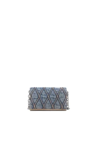 charm-d wallet strap Πορτοφόλι σε καπιτονέ τζιν με σχέδιο argyle