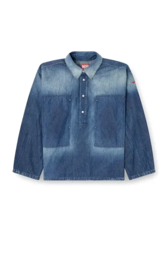 de-priss Μπλούζα Henley από τζιν με αντίθεση χρωμάτων