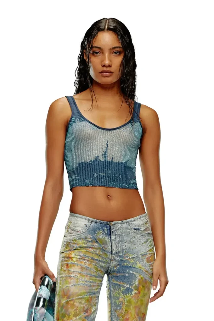 m-deidrina Κροπ μπλούζα από μεταλλικό πλεκτό ντεβορέ