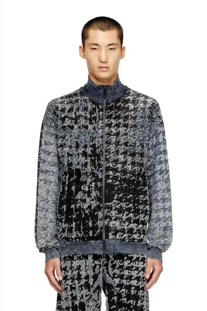 s-corr Devoré φούτερ με φερμουάρ και μοτίβο houndstooth s-corr Devoré φούτερ με φερμουάρ και μοτίβο houndstooth