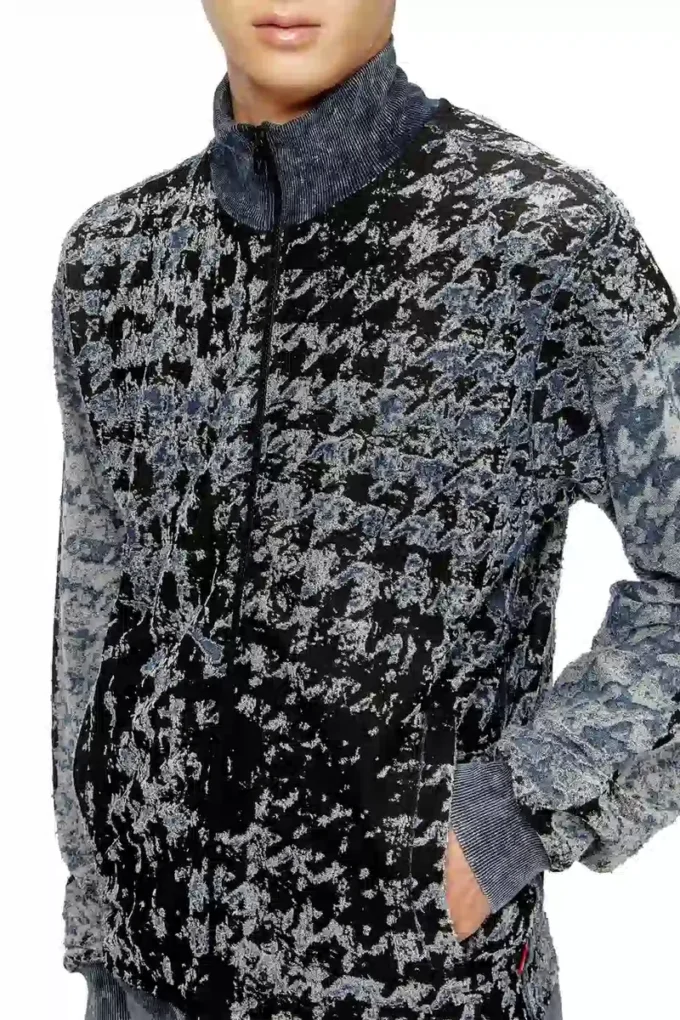 s-corr Devoré φούτερ με φερμουάρ και μοτίβο houndstooth s-corr Devoré φούτερ με φερμουάρ και μοτίβο houndstooth
