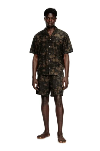 set-horien-utlt Κοντό πιτζάμα από βαμβακερό ύφασμα με καρό μοτίβο και σύννεφα